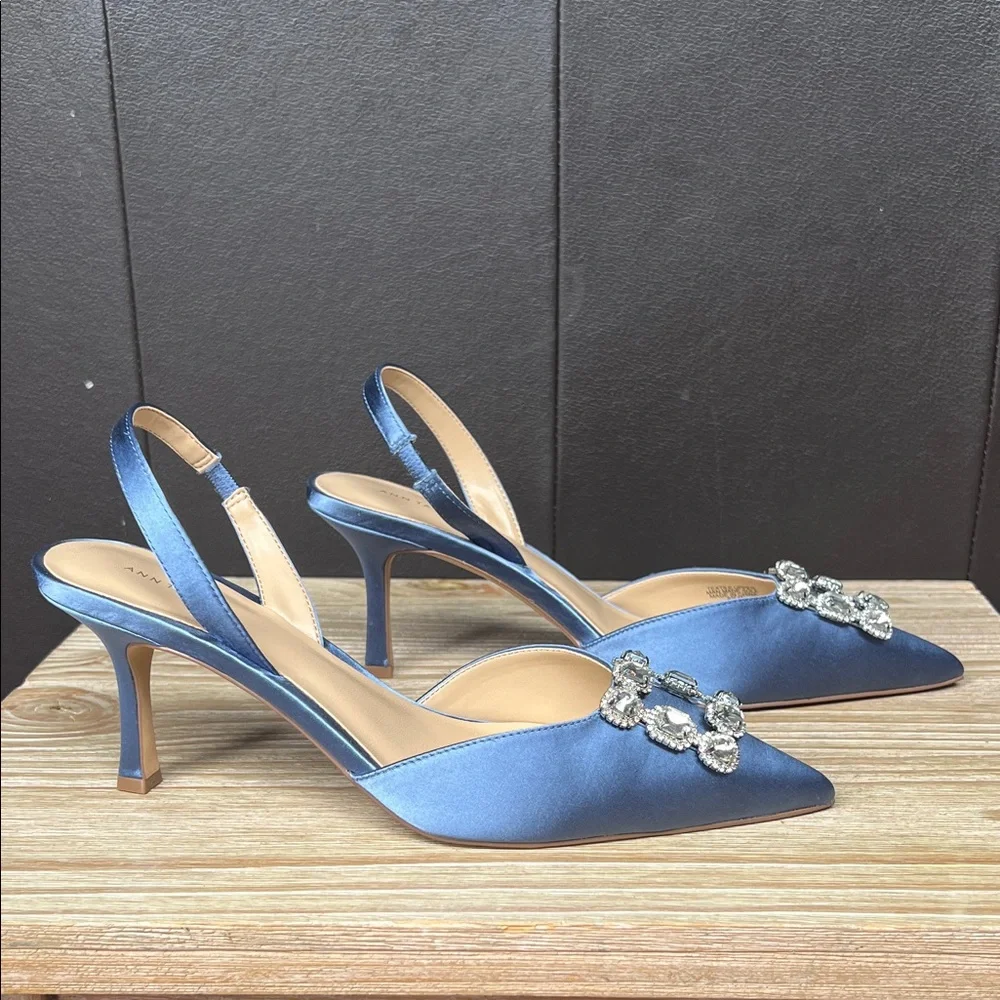 Ann Taylor Blue Satin Embellished Heels - Picture 4 of 11